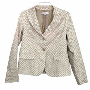 New York & Company Blazer Stretch White Beige Diamond Check Lined Women’s Sz 4